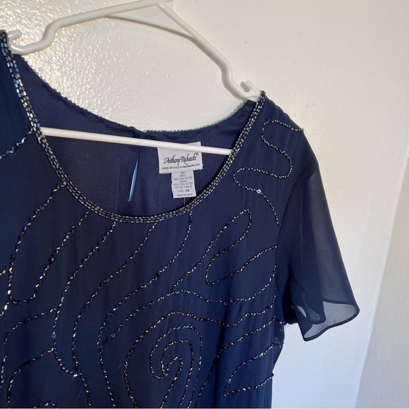 Vintage Anthony Richards Beaded Dance Dress Navy Blue - Picture 5 of 10
